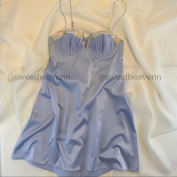 Paloma Slip Dress For Love & Lemons Blue Floral Silk - Picture 3 of 6